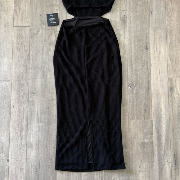 Lulus Black Ribbed One-Shoulder Cutout Midi Dress NWT - Picture 11 of 11